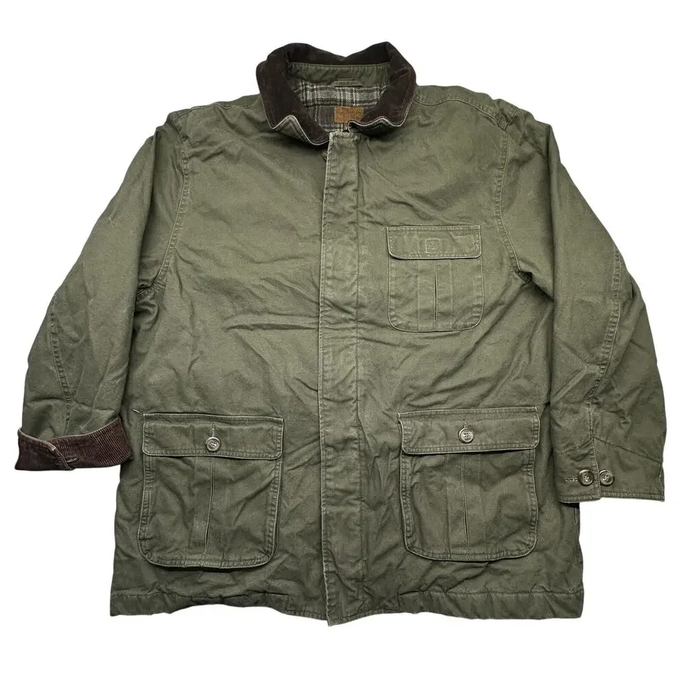 Vintage St Johns Bay Flannel Plaid Lined Barn Chore Field Coat Mens XXL Green
